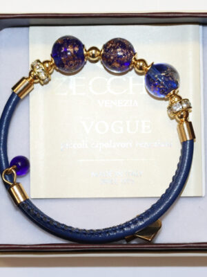 3- Bead Murano Glass Bracelet- Dark Blue