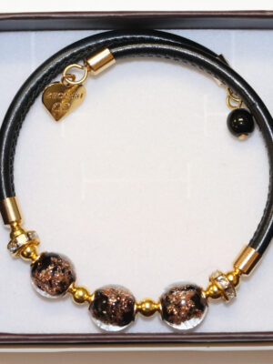 3-Bead Murano Glass Bracelet- Black