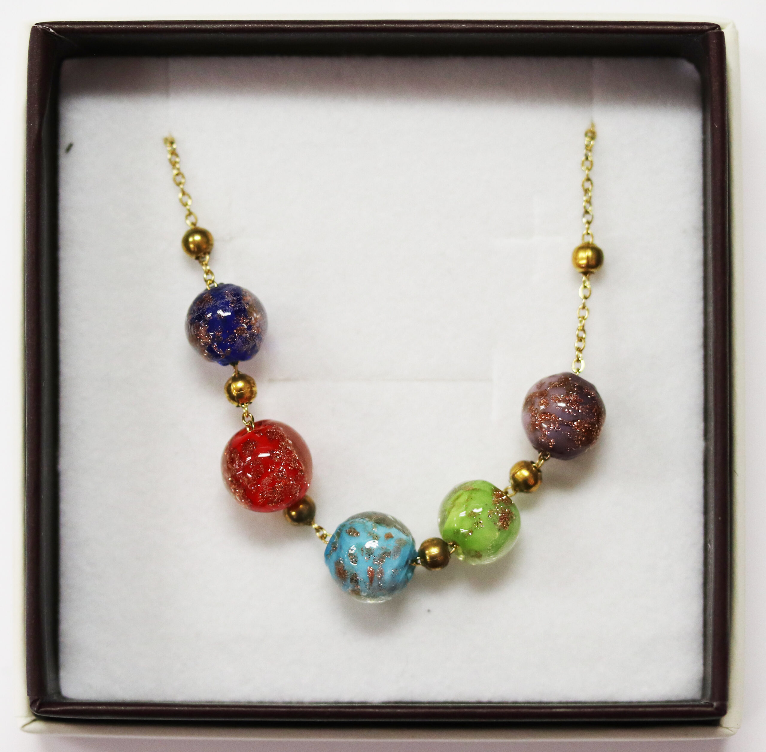 5- Bead Murano Glass Necklace- Multicolor