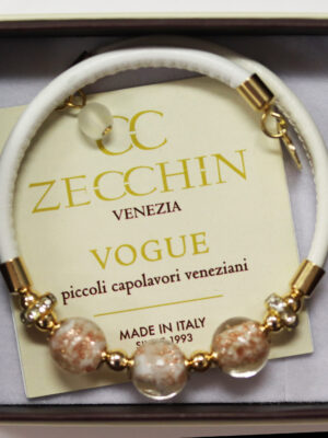 3- Bead Murano Glass Bracelet- White